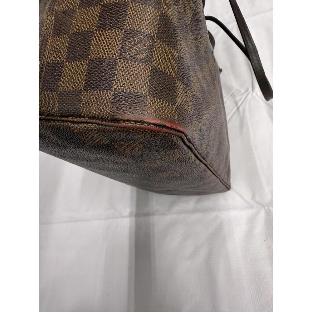 Louis Vuitton Neverfull MM Tote Bag Womens Brown Damier Ebene Red Lining Canvas - Picture 9 of 16